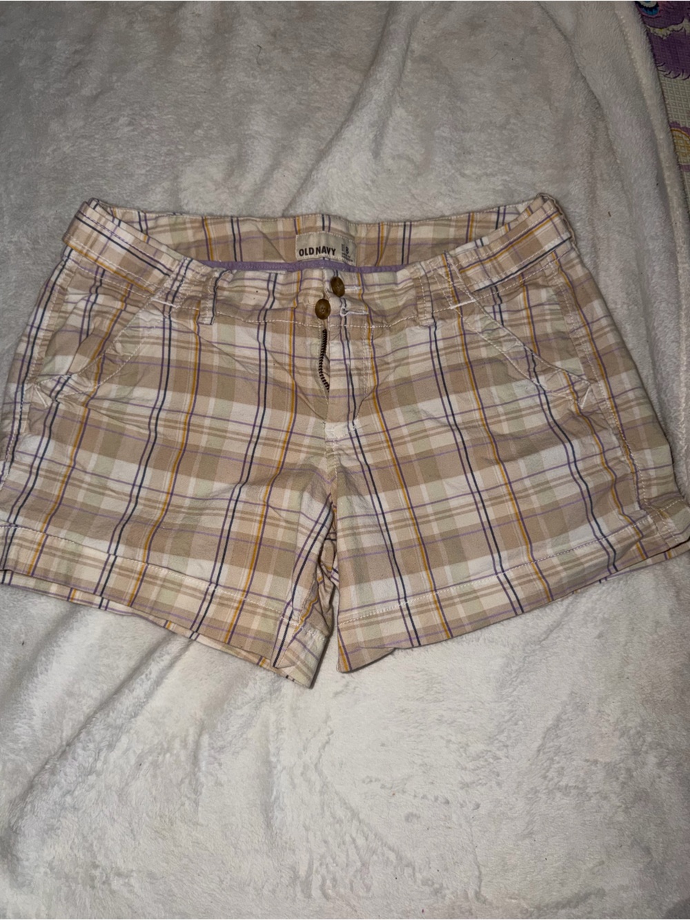 Old Navy Plaid Bermuda Shorts in Beige, Yellow and Purple